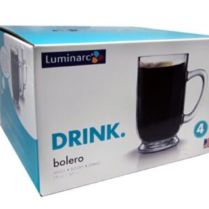 Arc International Luminarc Bolero Glass Mug, 16-Ounce, Set of 4, 4 Count (Pack of 1), Clear