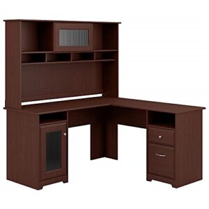 bush furniture cabot desk with hutch | corner with storage for home office | l shaped computer, 60w, harvest cherry