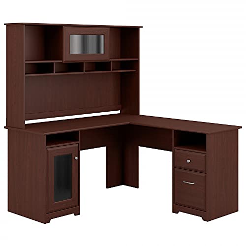 Bush Furniture Cabot Desk with Hutch | Corner with Storage for Home Office | L Shaped Computer, 60W, Harvest Cherry