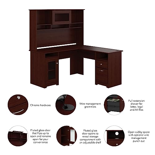 Bush Furniture Cabot Desk with Hutch | Corner with Storage for Home Office | L Shaped Computer, 60W, Harvest Cherry