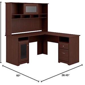 Bush Furniture Cabot Desk with Hutch | Corner with Storage for Home Office | L Shaped Computer, 60W, Harvest Cherry