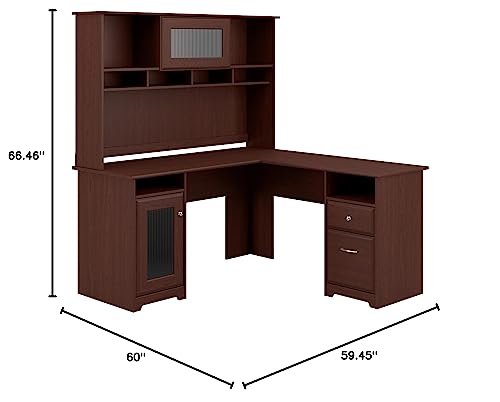 Bush Furniture Cabot Desk with Hutch | Corner with Storage for Home Office | L Shaped Computer, 60W, Harvest Cherry