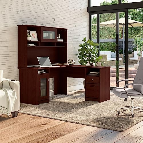 Bush Furniture Cabot Desk with Hutch | Corner with Storage for Home Office | L Shaped Computer, 60W, Harvest Cherry