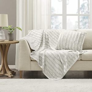 Madison Park Duke Luxury Long Faux Fur Throw Ivory 50*60 Premium Soft Cozy Brushed Long Faux Fur For Bed, Coach or Sofa