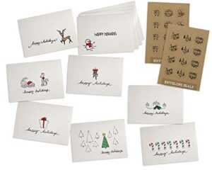 happy holidays greeting card / gift tag collection - 24 cards with envelopes with kraft seals