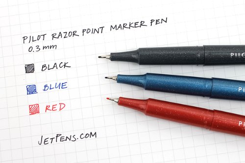 Pilot Razor Point Fine Line Marker Pens, Ultra-Fine 0.3mm Point, Black / Blue / Red, Pack of 4 (PIL 11045)