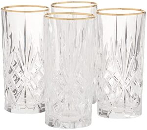 lorren home trends siena collection crystal water beverage or ice tea glass with gold band design, set of 4,12 ounces