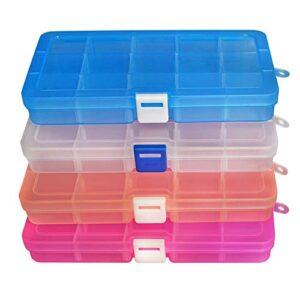 DUOFIRE Plastic Organizer Container Storage Box Adjustable Divider Removable Grid Compartment for Jewelry Beads Earring Container Tool Fishing Hook Small Accessories (15 grids, 4 Colors)