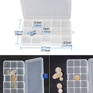 DUOFIRE Plastic Organizer Container Storage Box Adjustable Divider Removable Grid Compartment for Jewelry Beads Earring Container Tool Fishing Hook Small Accessories (15 grids, 4 Colors)