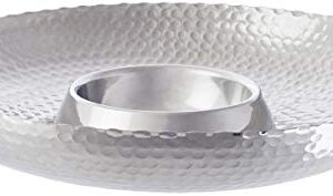 KINDWER Hammered Aluminum Chip and Dip Bowl, 16-Inch, Silver