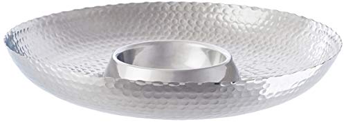 KINDWER Hammered Aluminum Chip and Dip Bowl, 16-Inch, Silver