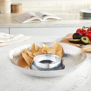 KINDWER Hammered Aluminum Chip and Dip Bowl, 16-Inch, Silver