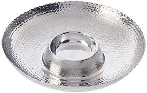 KINDWER Hammered Aluminum Chip and Dip Bowl, 16-Inch, Silver