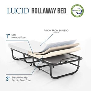 Lucid Rollaway Folding Guest Bed with 4 Inch Memory Foam Mattress- Rolling Cot- Easy Storage-Cot Size Bed