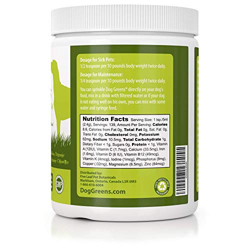 Dog Greens- Organic and Wild Harvested Vitamin and Mineral Supplement for Dogs - Add to Home Made Dog Food, RAW Food or Kibble - No Hassle-30 Day