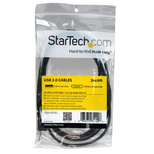 StarTech.com 2m Micro USB Cable Cord - A to Up Angle Micro B - Up Angled Micro USB Cable - 1x USB A (M), 1x USB Micro B (M) - Black (USBAUB2MU), 2m / 6 feet