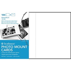 strathmore 105-680 photo mount cards, white decorative embossed border, 100 cards & envelopes