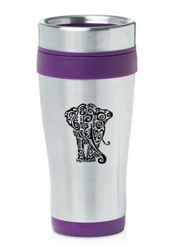 Purple 16oz Insulated Stainless Steel Travel Mug Z1599 Tribal Elephant