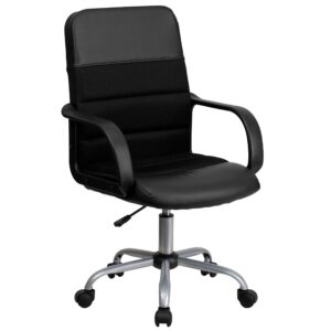flash furniture manor mid-back black leathersoft and mesh swivel task office chair with arms