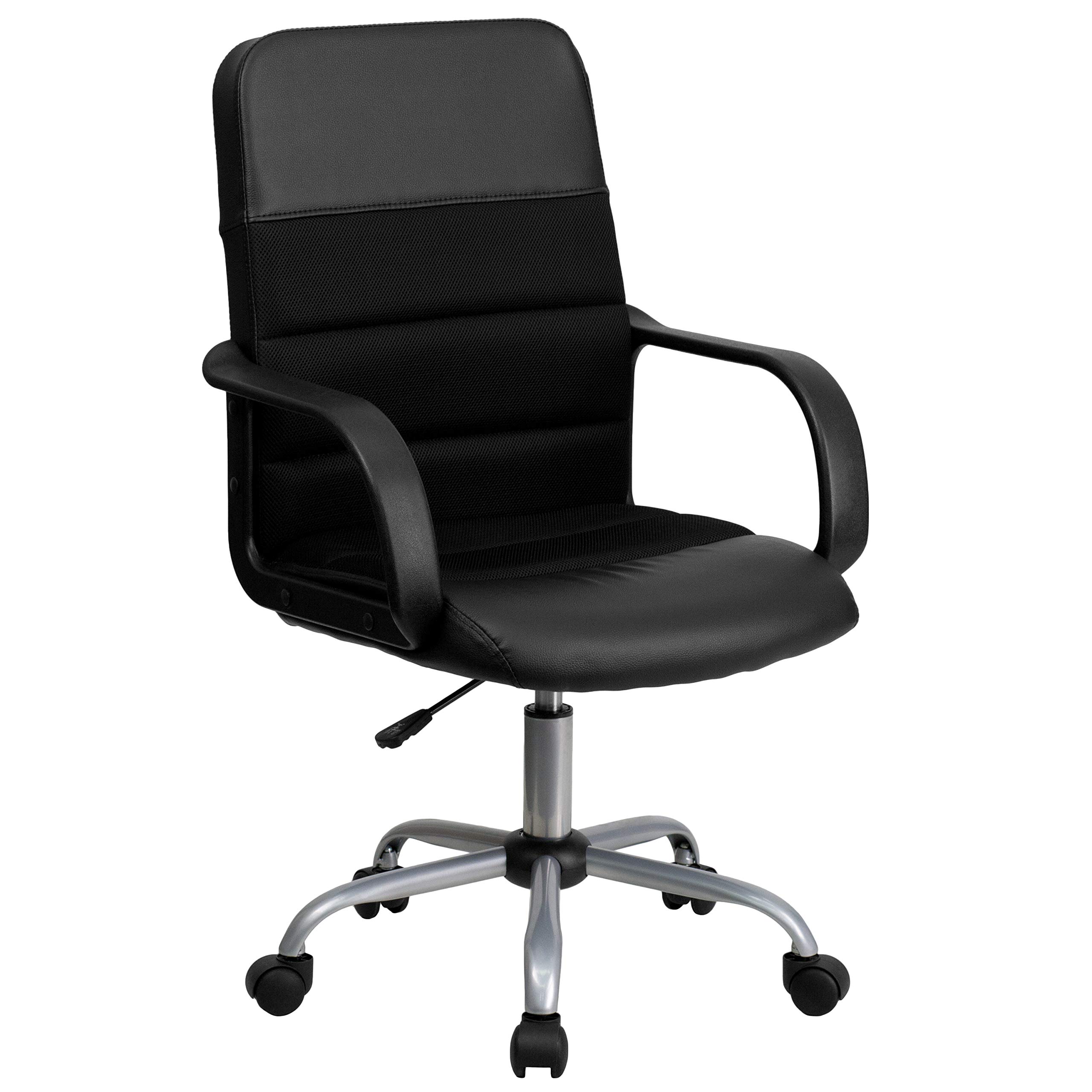 Flash Furniture Manor Mid-Back Black LeatherSoft and Mesh Swivel Task Office Chair with Arms