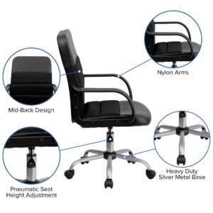 Flash Furniture Manor Mid-Back Black LeatherSoft and Mesh Swivel Task Office Chair with Arms