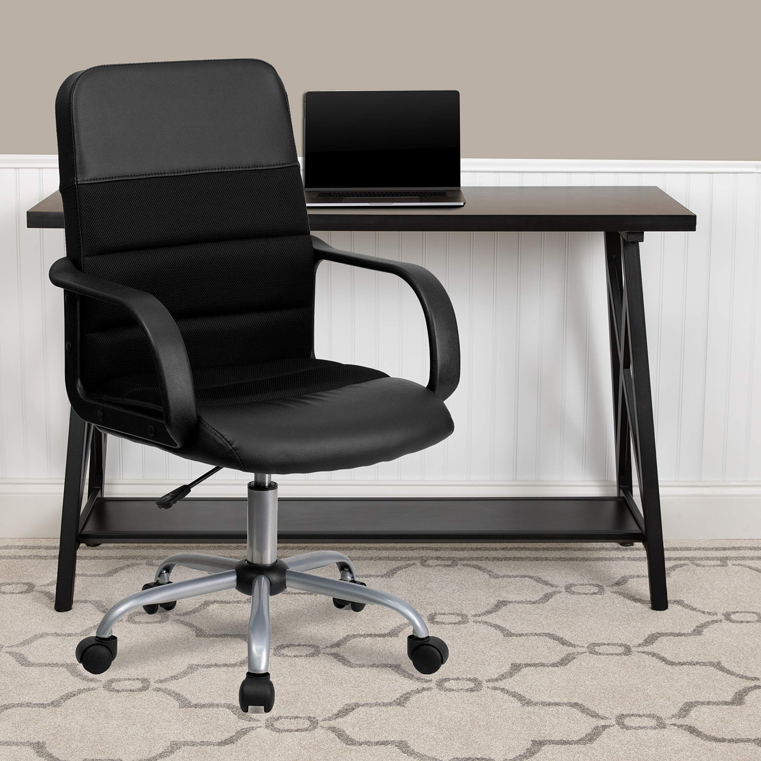 Flash Furniture Manor Mid-Back Black LeatherSoft and Mesh Swivel Task Office Chair with Arms