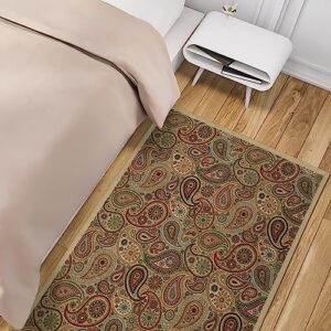 Machine Washable Paisley Design Non-Slip Rubberback 5x7 Traditional Area Rug for Living Room, Bedroom, Kitchen, 5' x 6'6", Beige