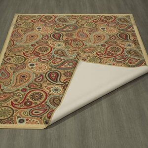 Machine Washable Paisley Design Non-Slip Rubberback 5x7 Traditional Area Rug for Living Room, Bedroom, Kitchen, 5' x 6'6", Beige