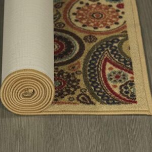 Machine Washable Paisley Design Non-Slip Rubberback 5x7 Traditional Area Rug for Living Room, Bedroom, Kitchen, 5' x 6'6", Beige