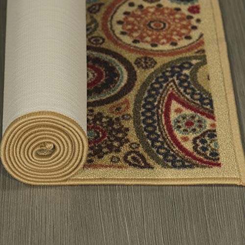 Machine Washable Paisley Design Non-Slip Rubberback 5x7 Traditional Area Rug for Living Room, Bedroom, Kitchen, 5' x 6'6", Beige