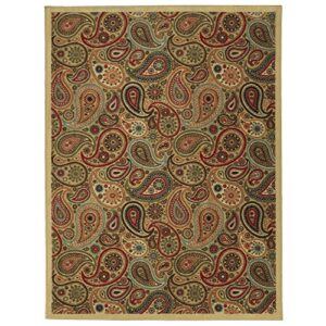 Machine Washable Paisley Design Non-Slip Rubberback 5x7 Traditional Area Rug for Living Room, Bedroom, Kitchen, 5' x 6'6", Beige