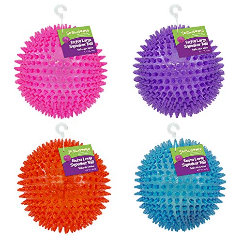 Gnawsome™ 4.5” Spiky Squeaker Ball Dog Toy - Extra Large, Cleans Teeth and Promotes Good Dental and Gum Health for Your Pet, Colors will vary, 4.5&quot