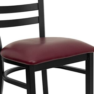 Flash Furniture 4 Pk. HERCULES Series Black Ladder Back Metal Restaurant Chair - Burgundy Vinyl Seat