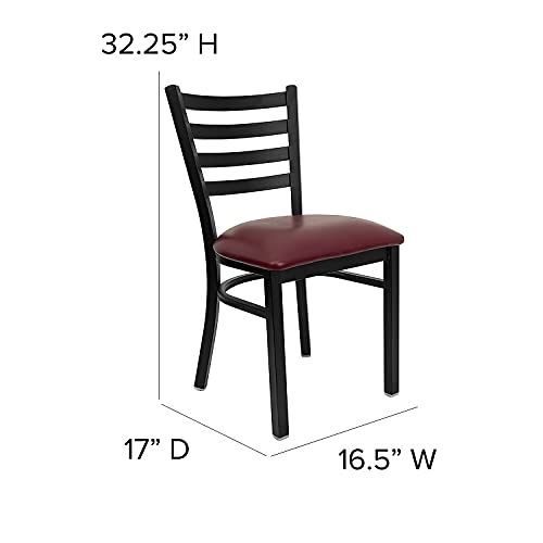 Flash Furniture 4 Pk. HERCULES Series Black Ladder Back Metal Restaurant Chair - Burgundy Vinyl Seat