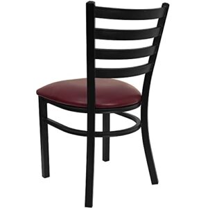 Flash Furniture 4 Pk. HERCULES Series Black Ladder Back Metal Restaurant Chair - Burgundy Vinyl Seat
