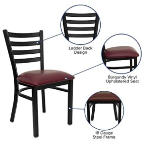 Flash Furniture 4 Pk. HERCULES Series Black Ladder Back Metal Restaurant Chair - Burgundy Vinyl Seat