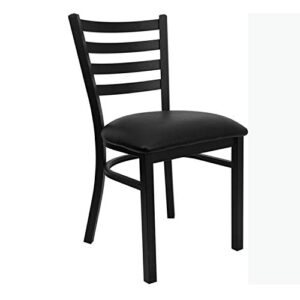 flash furniture 4 pk. hercules series black ladder back metal restaurant chair - black vinyl seat