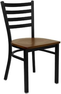 flash furniture 4 pk. hercules series black ladder back metal restaurant chair - cherry wood seat
