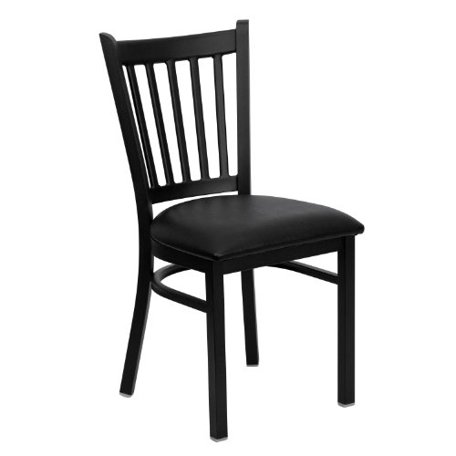 Flash Furniture 4 Pack HERCULES Series Black Vertical Back Metal Restaurant Chair - Black Vinyl Seat