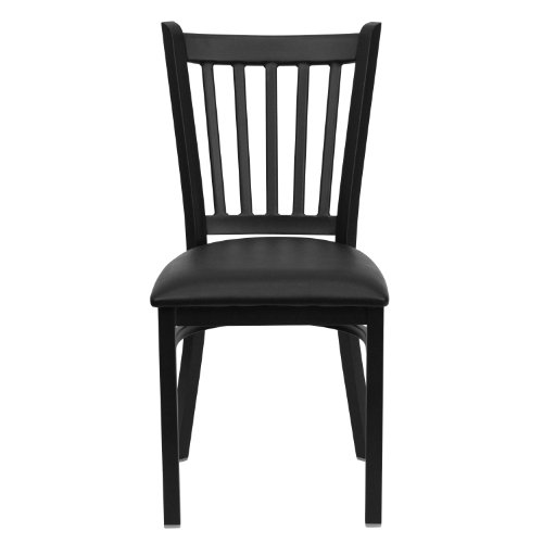 Flash Furniture 4 Pack HERCULES Series Black Vertical Back Metal Restaurant Chair - Black Vinyl Seat