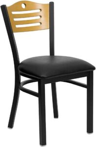 flash furniture 4 pack hercules series black slat back metal restaurant chair - natural wood back, black vinyl seat