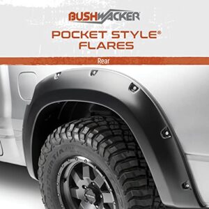 Bushwacker Pocket/Rivet Style Rear Fender Flares | 2-Piece Set, Black, Smooth Finish | 40116-02 | Fits 2014-2018 Silverado 1500 w/ 5.8' or 6.6' Bed; 14-18 1500/3500 HD w/ 6.6' or 8.2' Bed