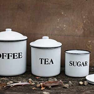 Creative Co-Op Farmhouse Enameled Metal Containers with "Coffee", "Tea", and "Sugar" Messages, White and Black, Set of 3 Sizes