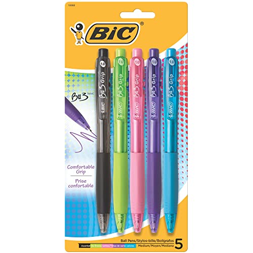 BIC BU3 Retractable Ball Pen, Medium Point (1.0 mm), Assorted Colors, 5-Count