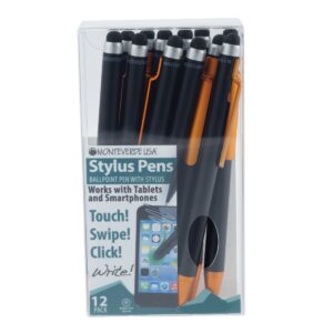 monteverde s-105 clip action one-touch ballpoint pen with top stylus, orange, 12-pack (mv36153)