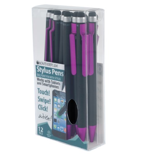 Monteverde S-105 Clip Action One-Touch Ballpoint Pen with Top Stylus, Magenta, 12-Pack (MV36152)