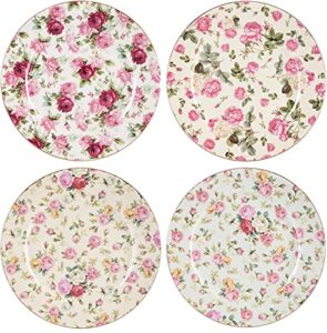 gracie china rose chintz porcelain 8-inch dessert plate set of 4, assorted four designs
