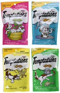 temptations classic crunchy and soft cat treats feline favorites variety pack, (6) 3 oz. pouches