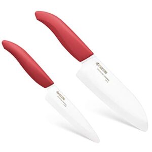 kyocera revolution ceramic kitchen knife set, 4.5" utility and 5.5" santoku, red