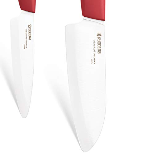 Kyocera Revolution Ceramic Kitchen Knife Set, 4.5" Utility and 5.5" Santoku, Red